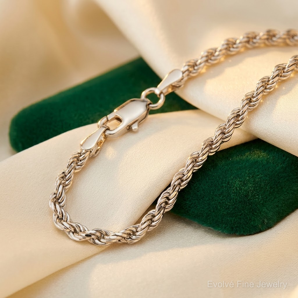 14k White Gold 2.75mm D/C Rope with Lobster Clasp Chain - Lifestyle View