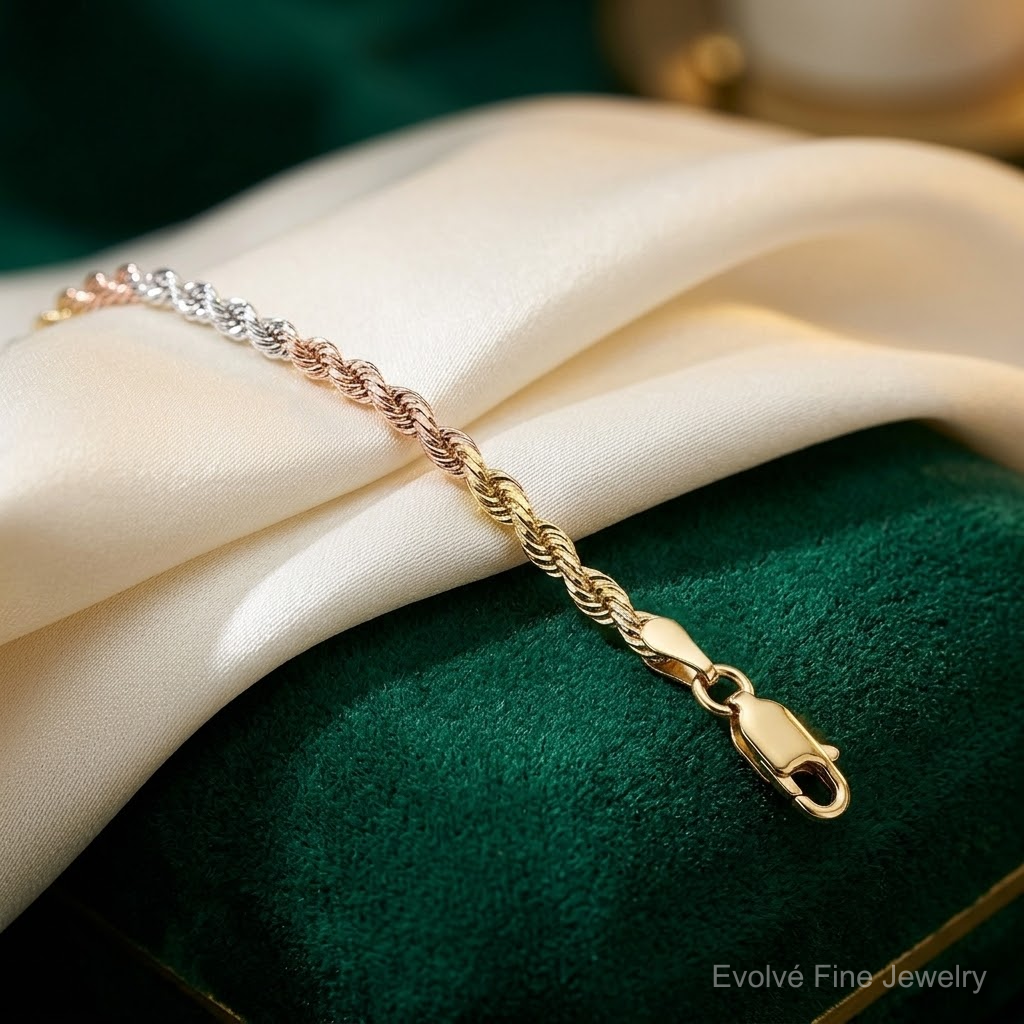 14k Tri-Color 3mm D/C Rope Chain - Lifestyle View