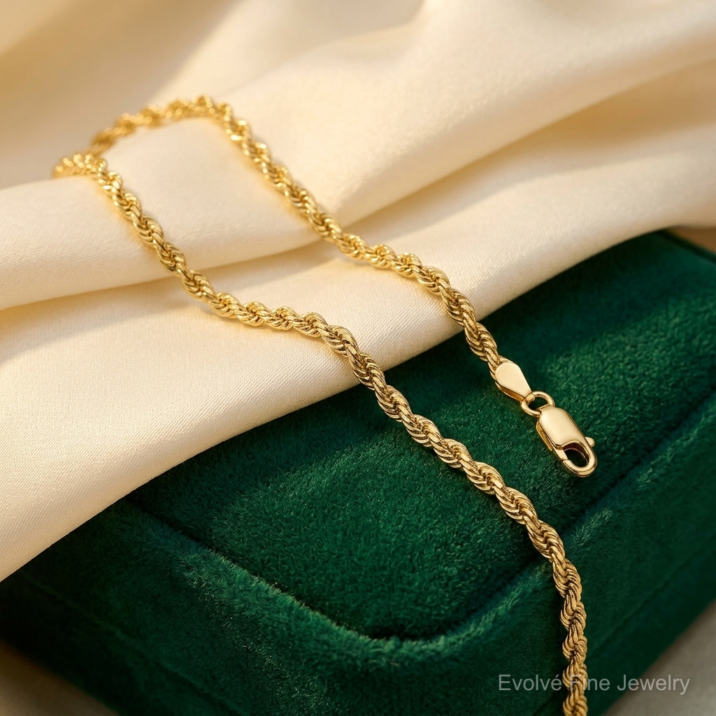 14k 3.25mm D/C Rope with Lobster Clasp Chain - Lifestyle View