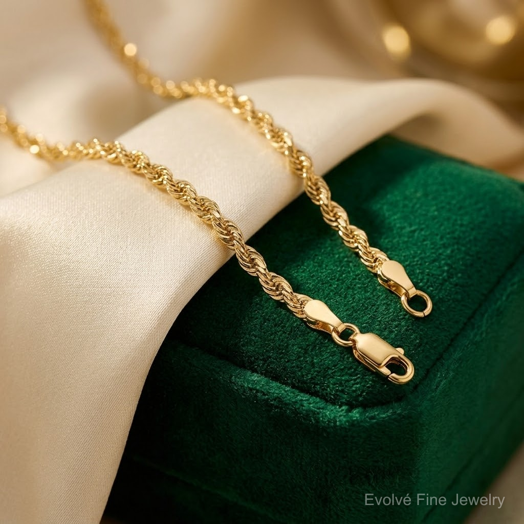 14k 3.25mm D/C Rope with Lobster Clasp Chain - Lifestyle View