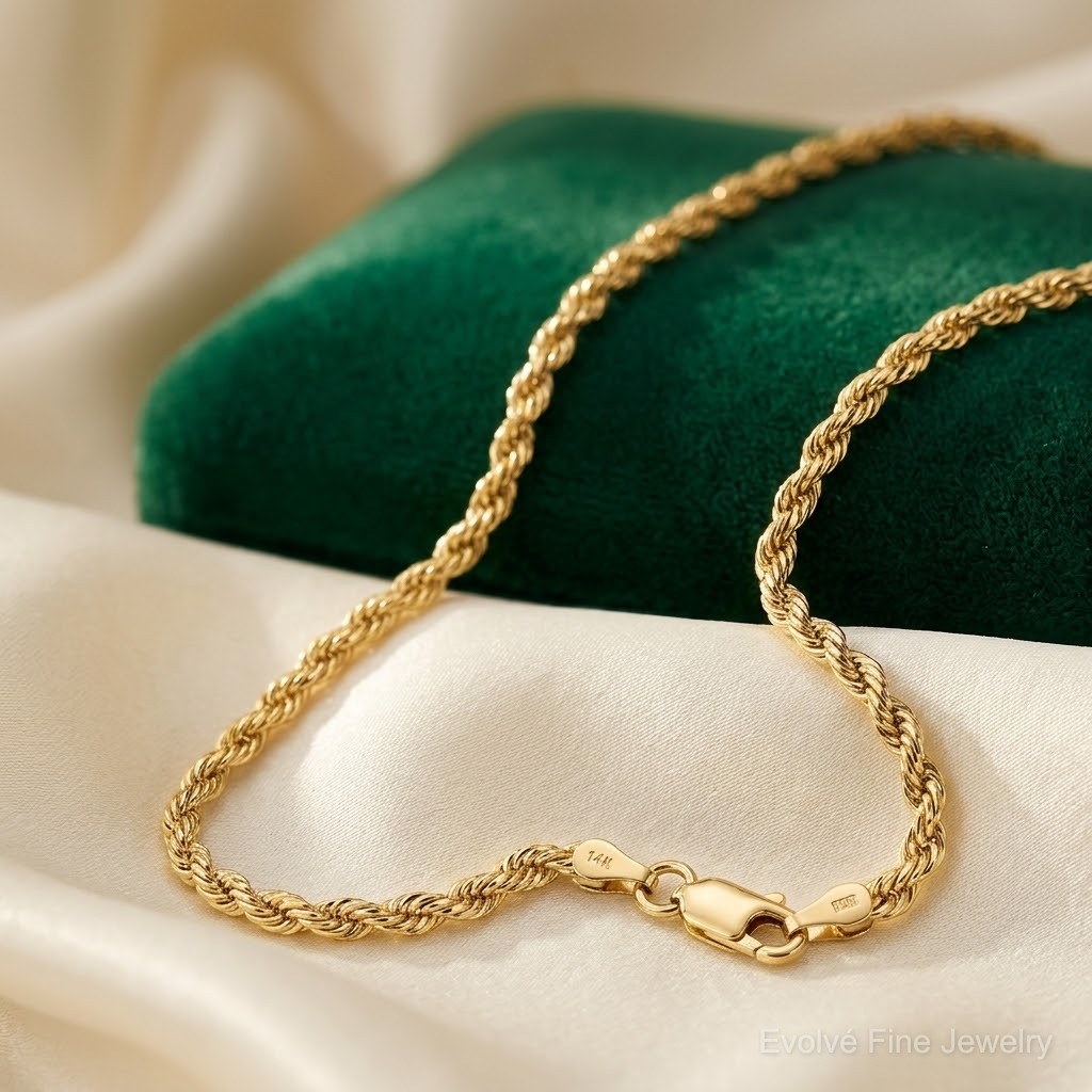 14k 3.5mm D/C Rope with Lobster Clasp Chain - Lifestyle View