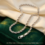 14k White Gold 3.5mm D/C Rope with Lobster Clasp Chain - Lifestyle View