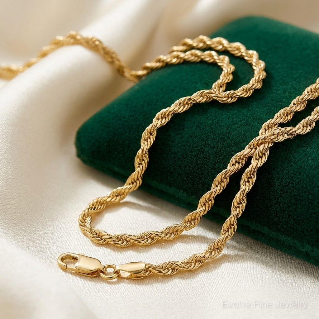 14K 3.75mm D/C Rope with Lobster Clasp Chain - Lifestyle View