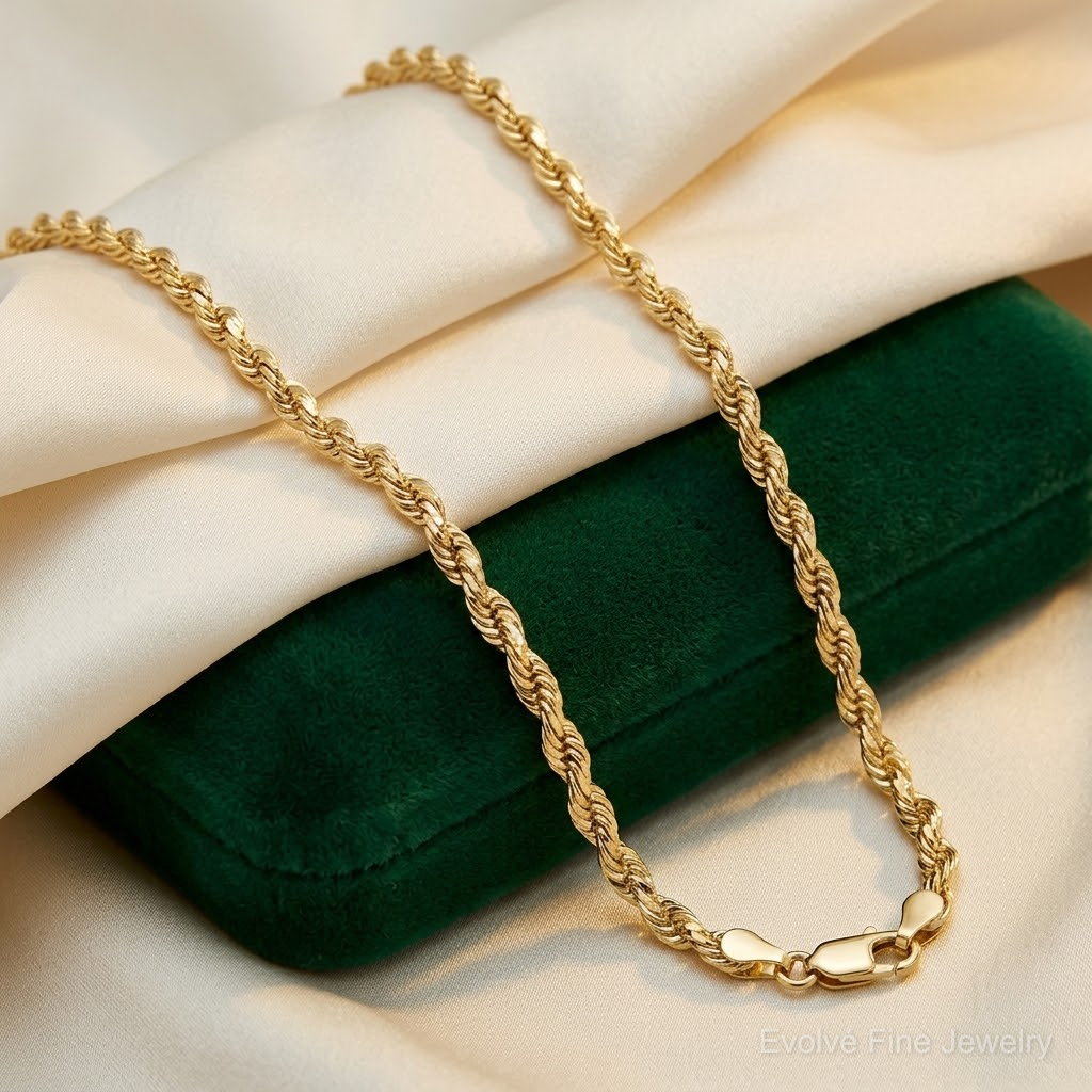 14k 4mm D/C Rope with Lobster Clasp Chain - Lifestyle View