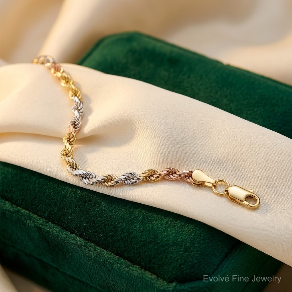 14k Tri-Color 4mm D/C Rope Chain - Lifestyle View