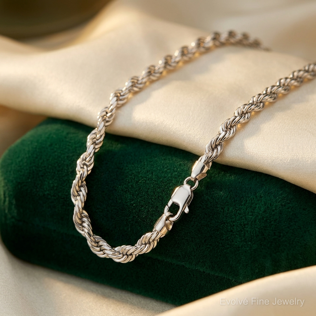 14k White Gold 4mm D/C Rope with Lobster Clasp Chain - Lifestyle View