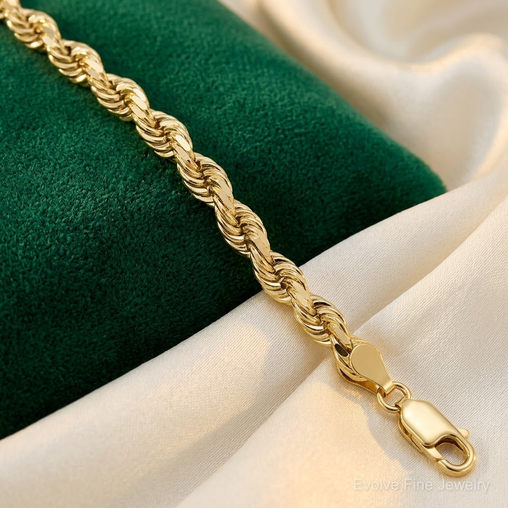 14k 4.5mm D/C Rope with Lobster Clasp Chain - Lifestyle View