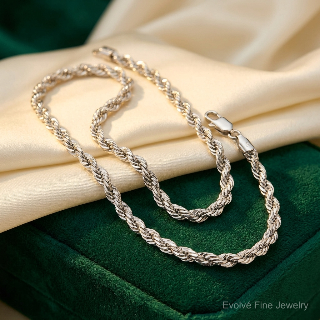 14k White Gold 5.5mm D/C Rope with Lobster Clasp Chain - Lifestyle View