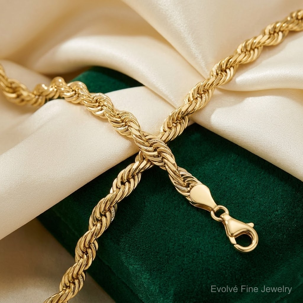 14K 6.5mm  D/C Rope with Fancy Lobster Clasp Chain - Lifestyle View