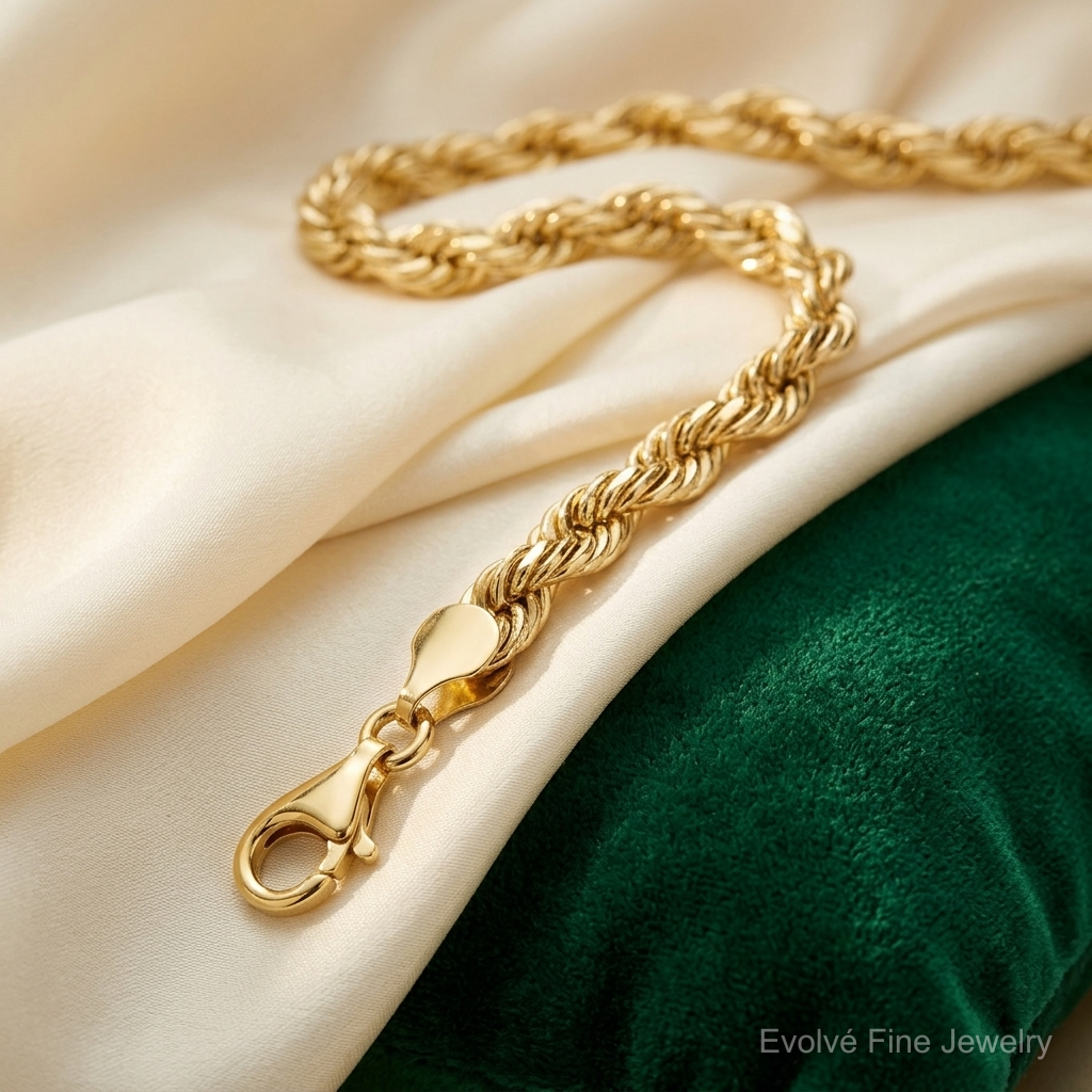 14K 8mm  D/C Rope with Fancy Lobster Clasp Chain - Lifestyle View