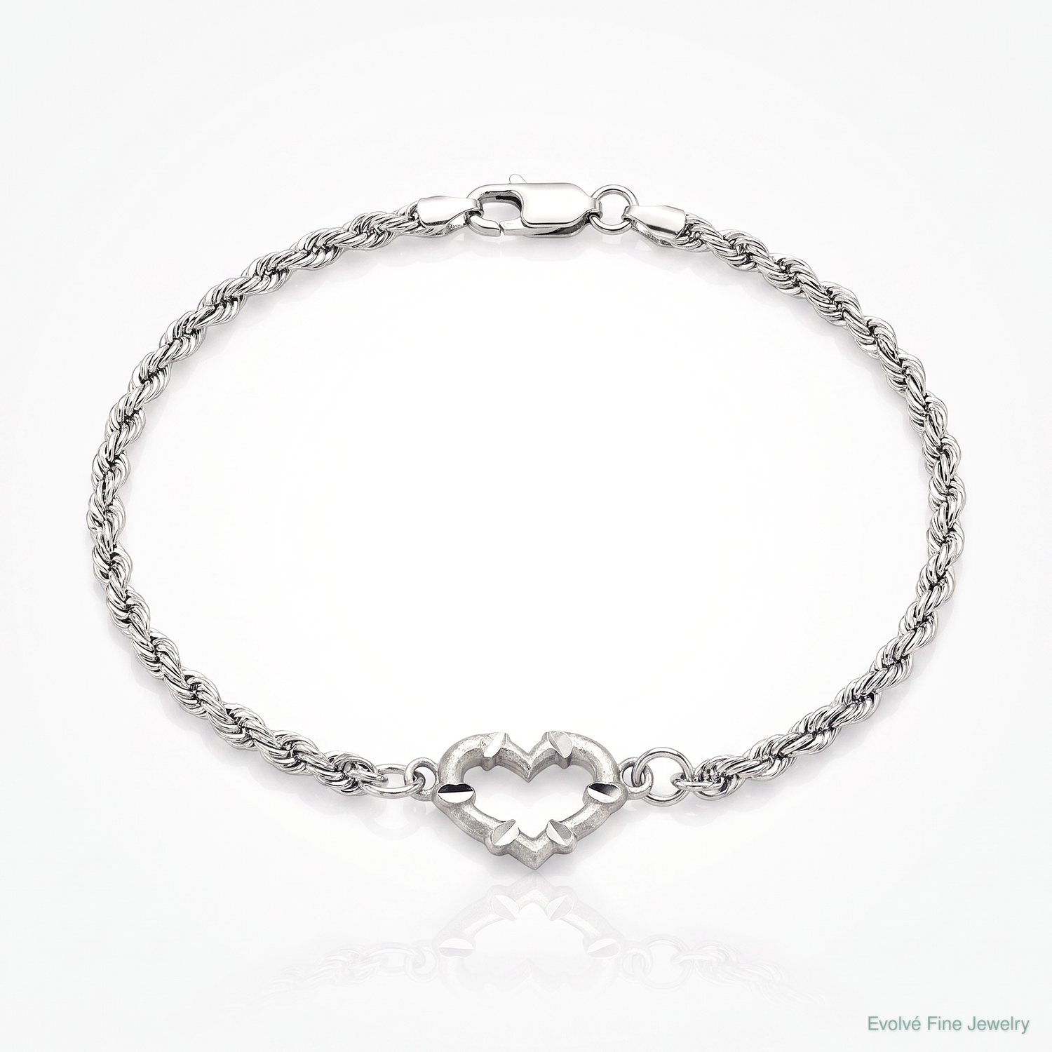10k White Gold Diamond-cut Hollow Rope with Heart 9in Anklet - Lifestyle View
