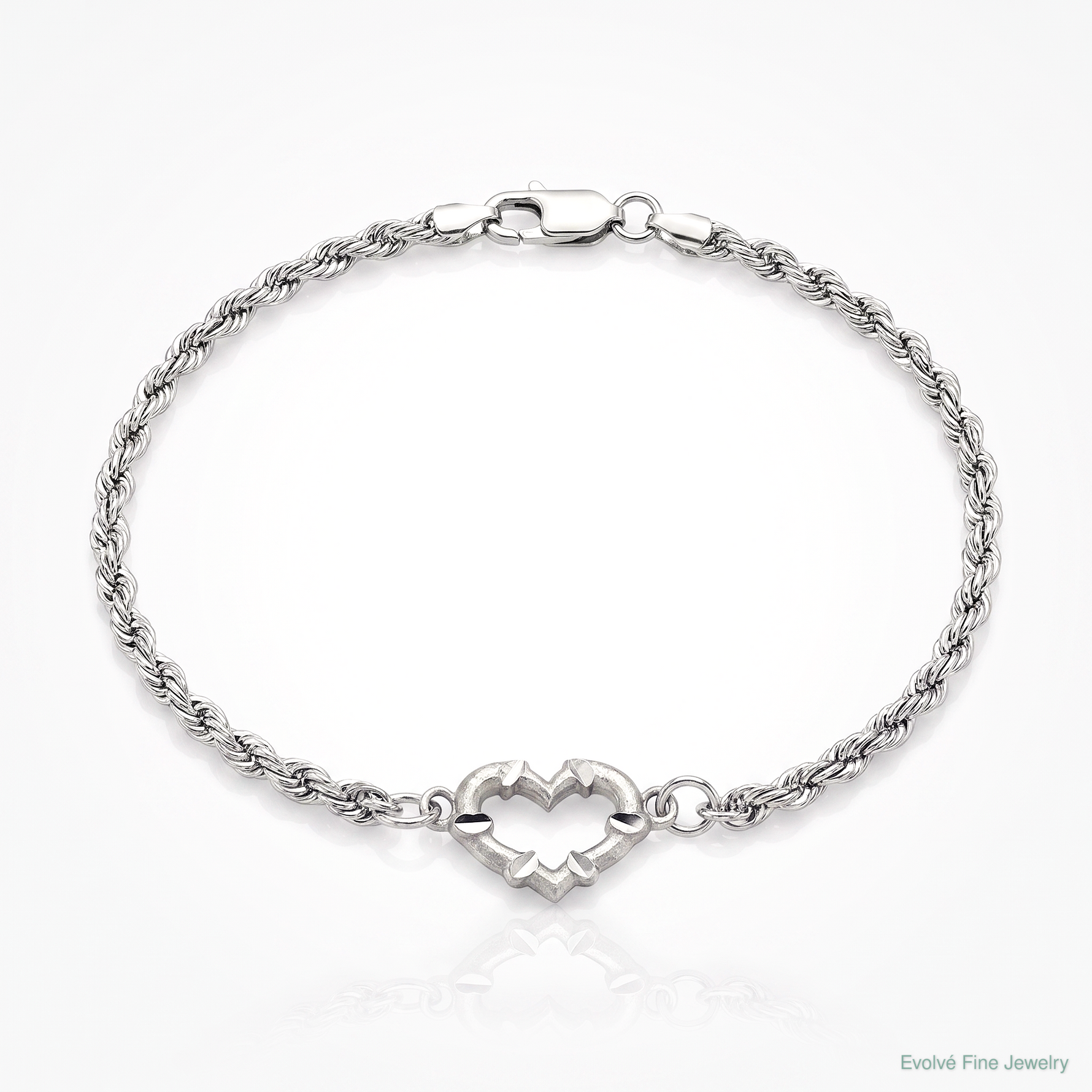 10k White Gold Diamond-cut Hollow Rope with Heart 9in Anklet - Lifestyle View