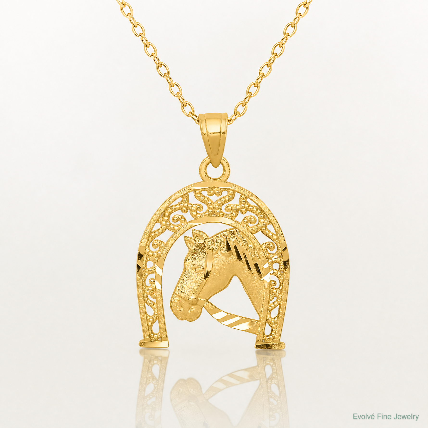 10K Horseshoe W/Horse Charm - Lifestyle View