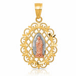 10k Two-tone with White Rhodium Our Lady of Guadalupe Pendant - Lifestyle View