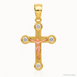 10k Two-tone Yellow and Rose Gold CZ Crucifix Pendant - Lifestyle View