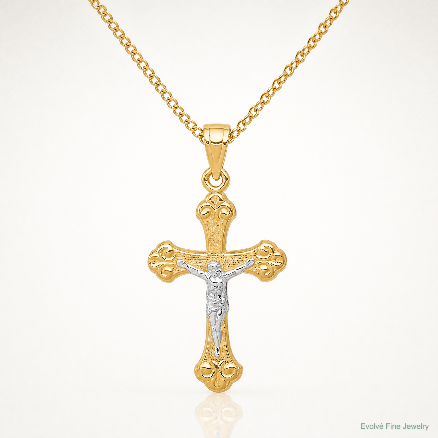 10K w/Rhodium Crucifix Pendant - Lifestyle View