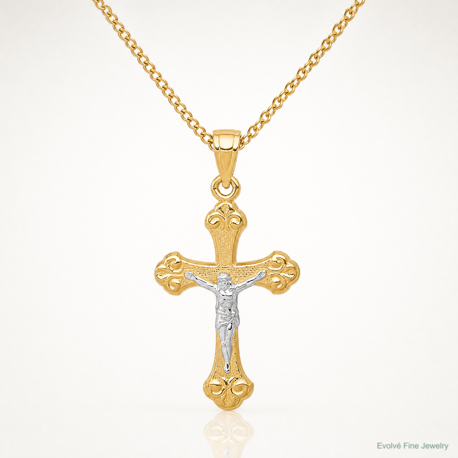 10K w/Rhodium Crucifix Pendant - Lifestyle View