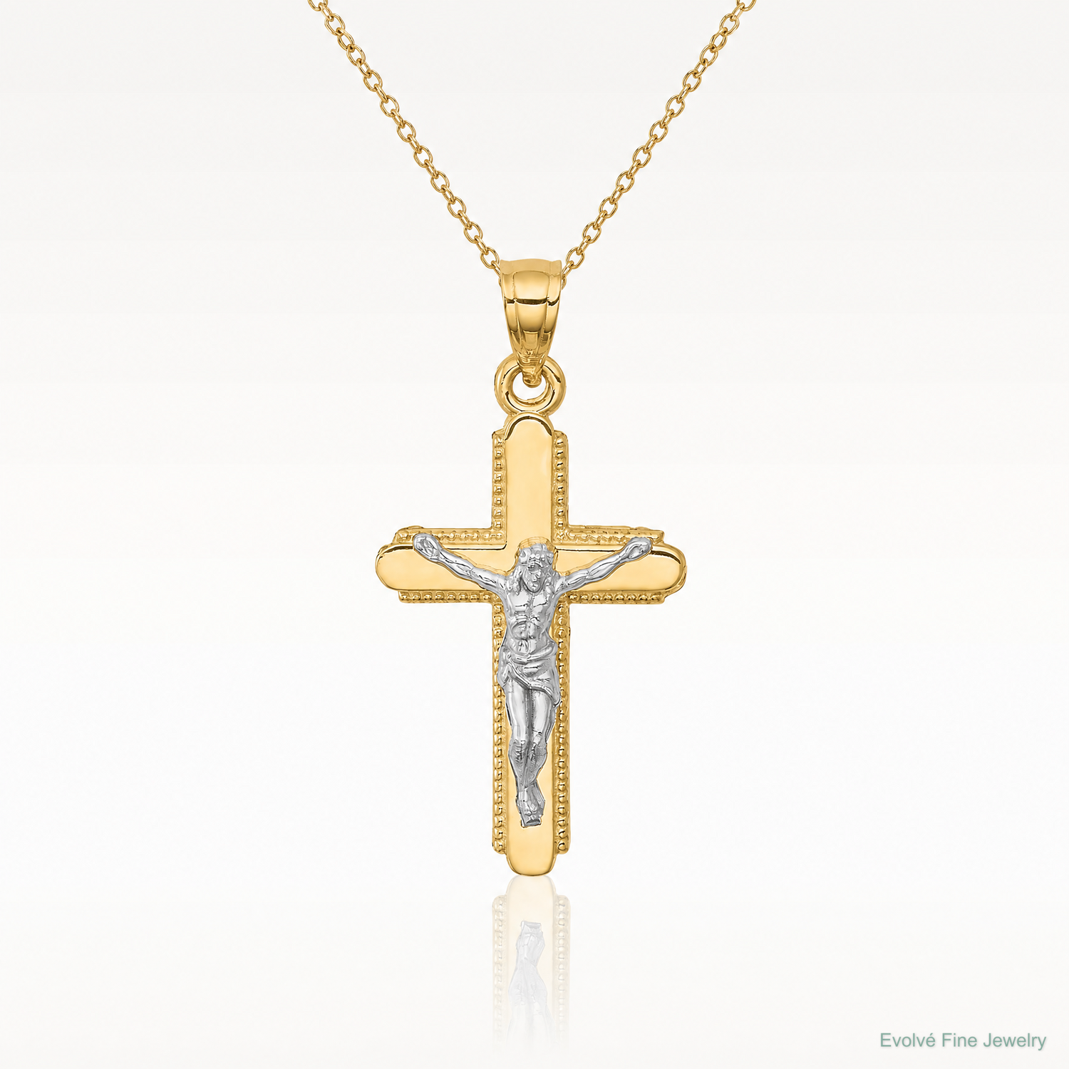 10K w/Rhodium Crucifix Pendant - Lifestyle View