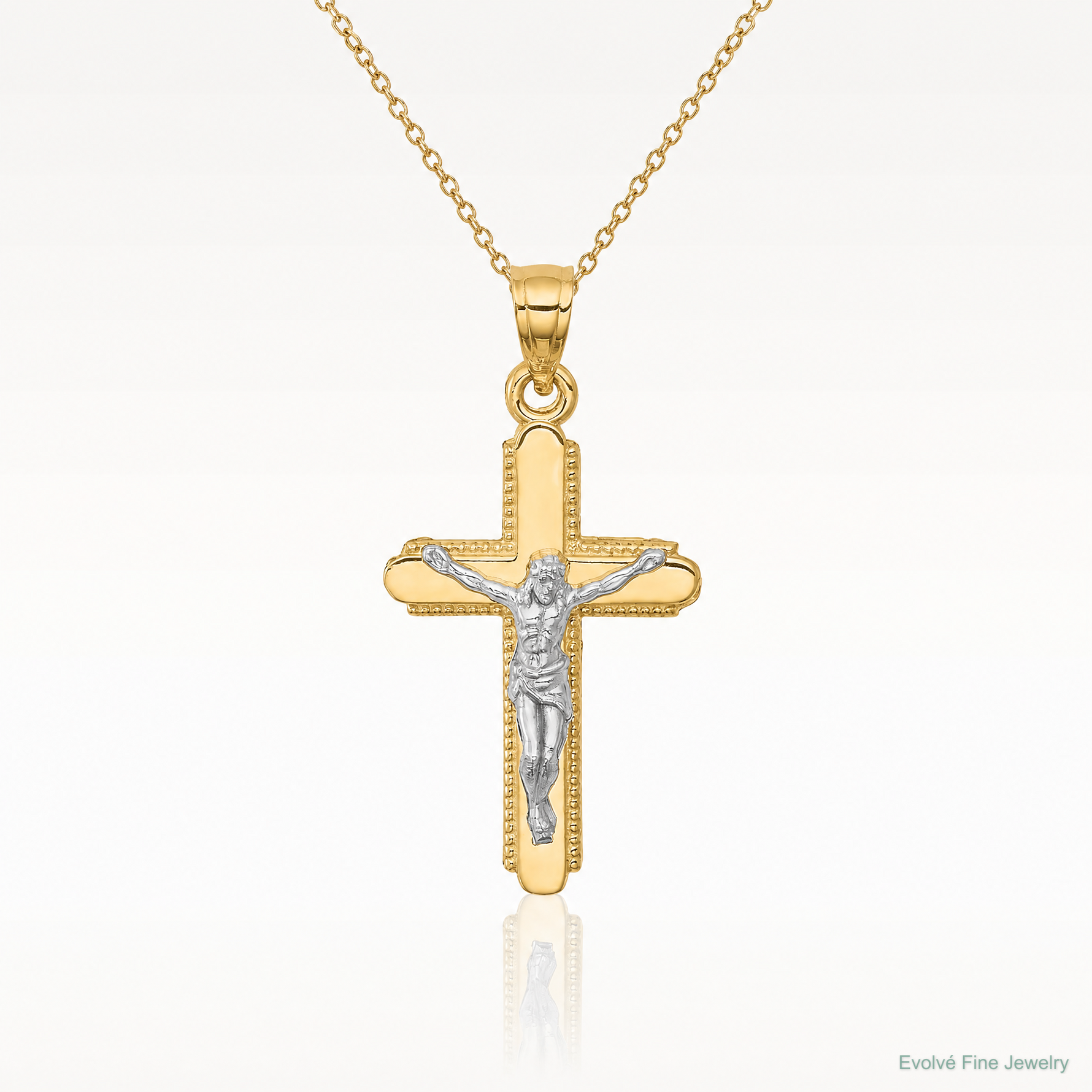 10K w/Rhodium Crucifix Pendant - Lifestyle View