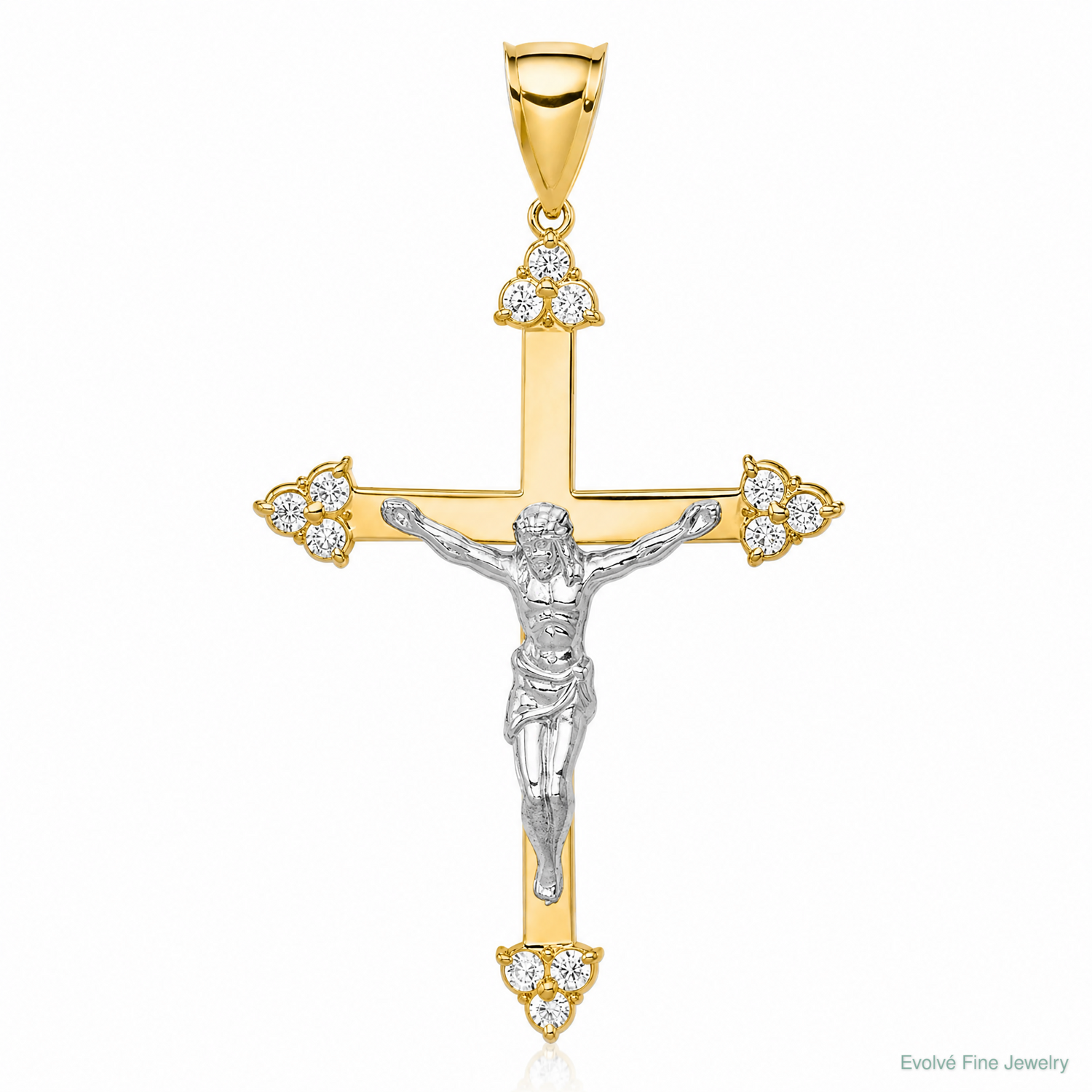 10K w/Rhodium CZ Crucifix Pendant - Lifestyle View