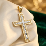 10K w/ Rhodium Diamond-Cut Cross Pendant - Lifestyle View