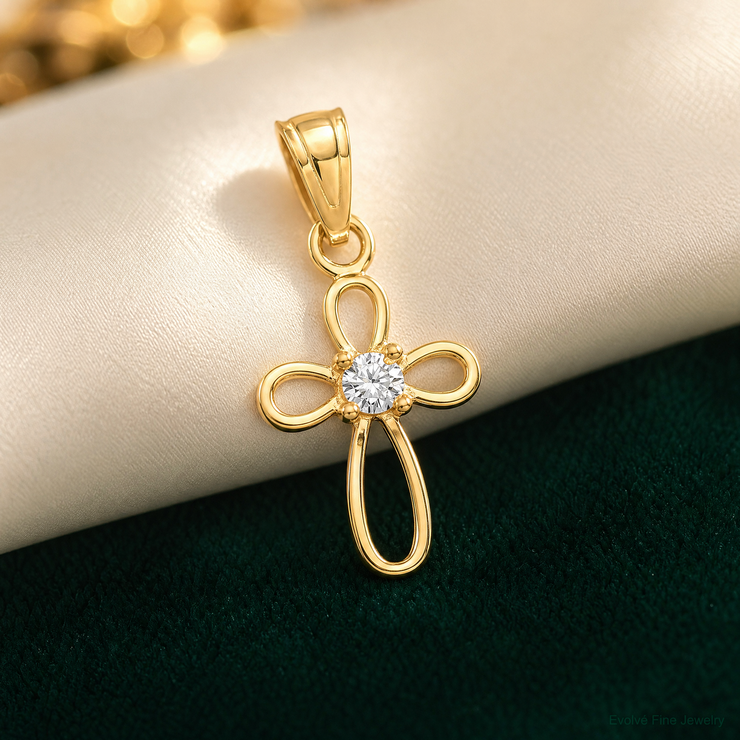 10k Small CZ Cross Pendant - Lifestyle View