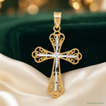 10K w/ Rhodium Diamond-Cut Cross Pendant - Lifestyle View