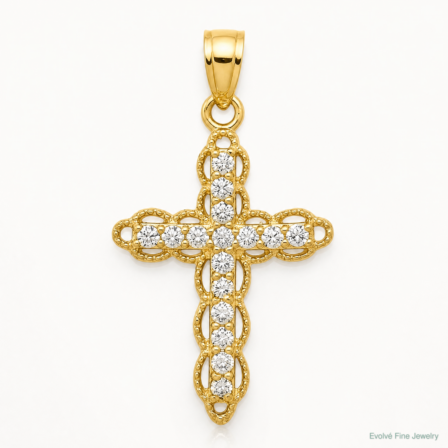10k CZ Filigree Cross Pendant - Lifestyle View