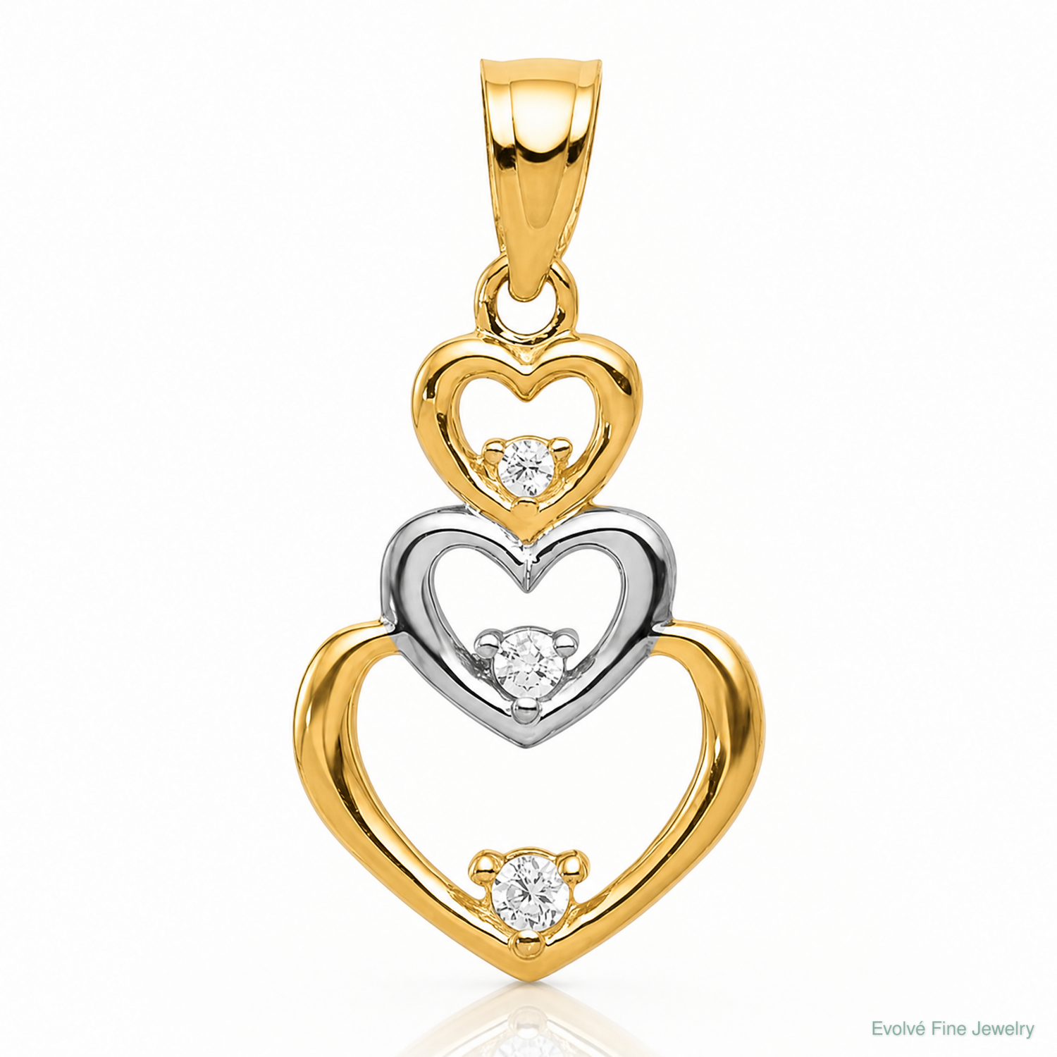 10K w/Rhodium CZ 3-Heart Pendant - Lifestyle View