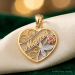 10K Two-Tone W/White Rhodium D/C MAMA Pendant - Lifestyle View