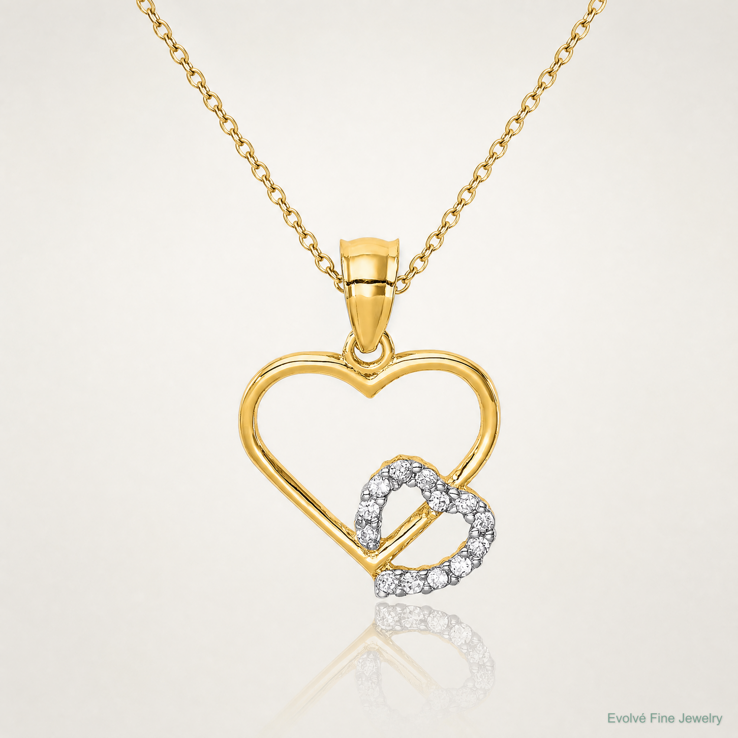 10K CZ Heart in Heart Pendant - Lifestyle View