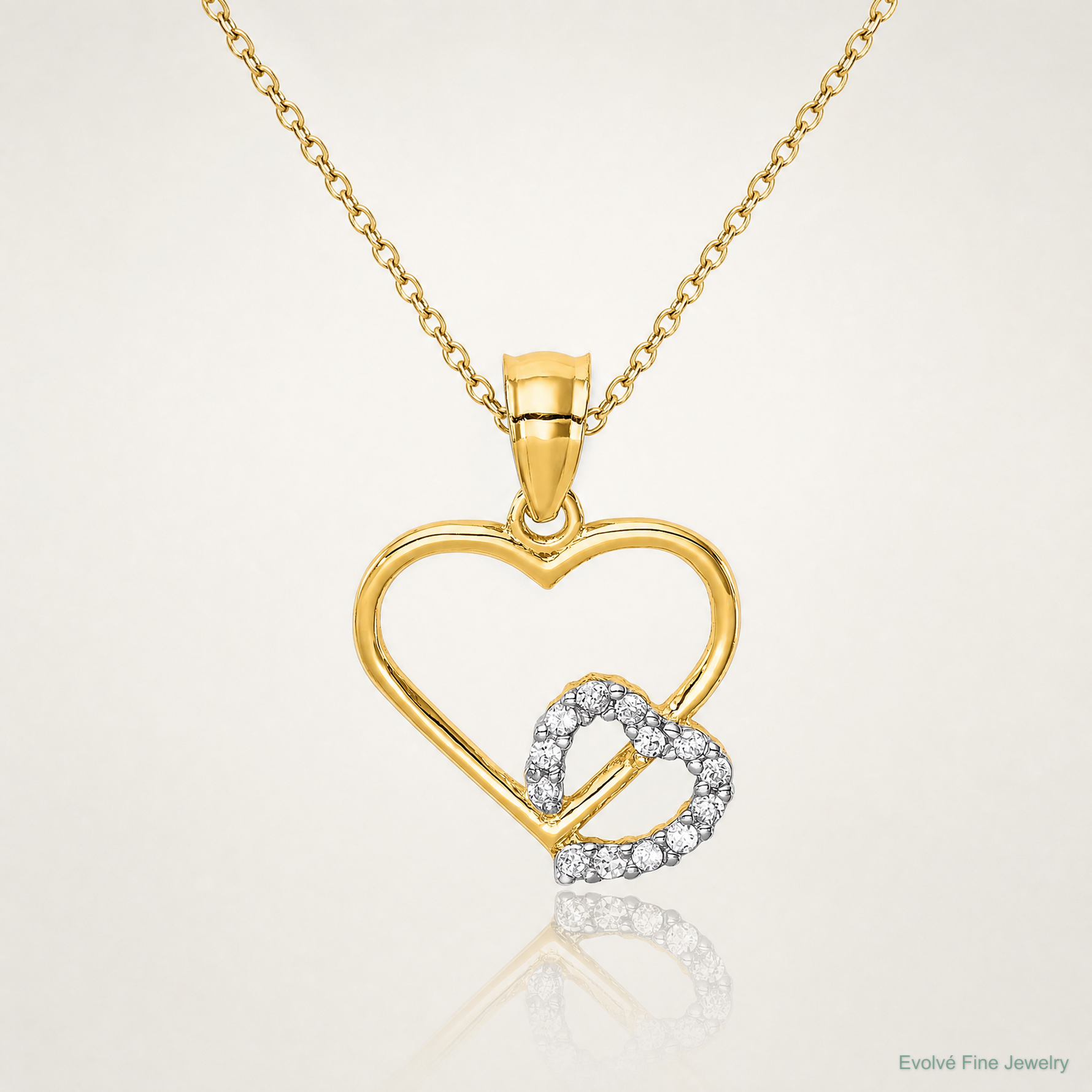 10K CZ Heart in Heart Pendant - Lifestyle View
