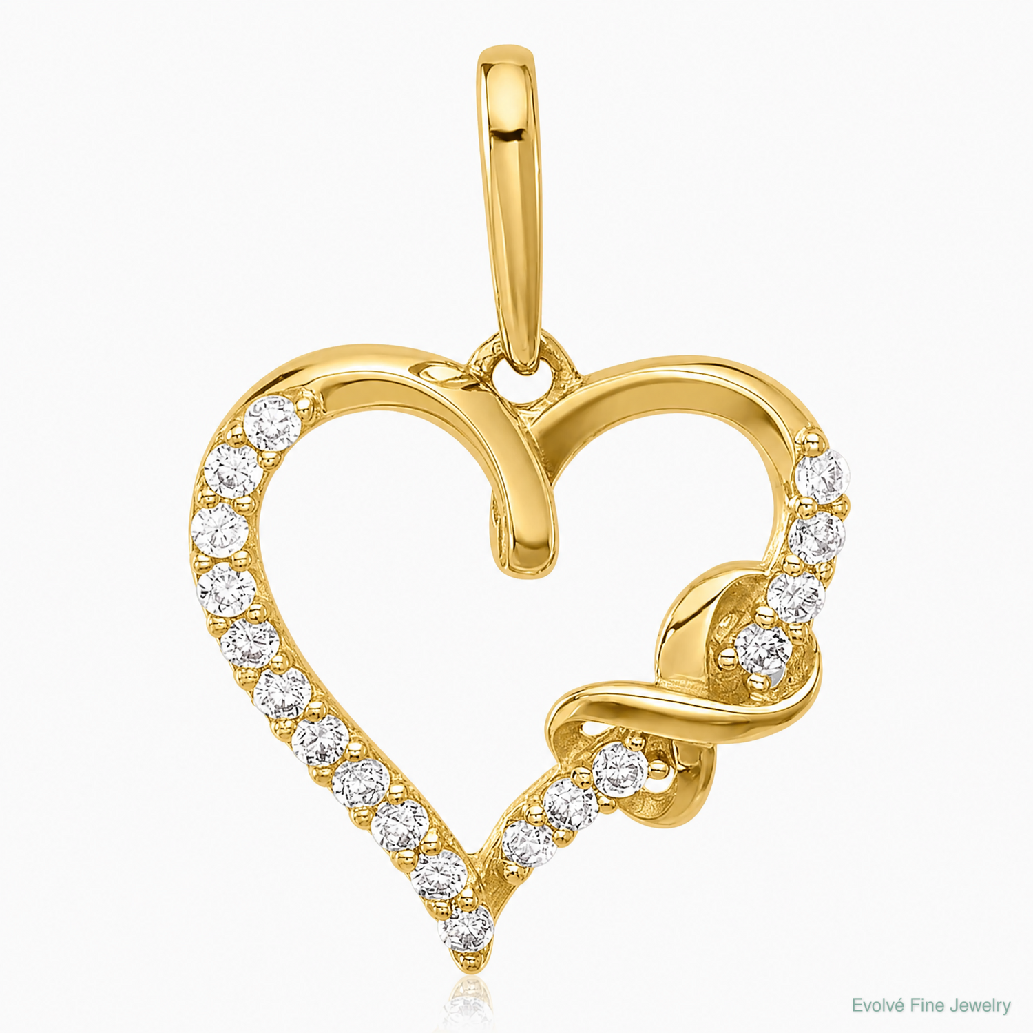 10K Polished CZ Infinity on Heart Charm - Lifestyle View