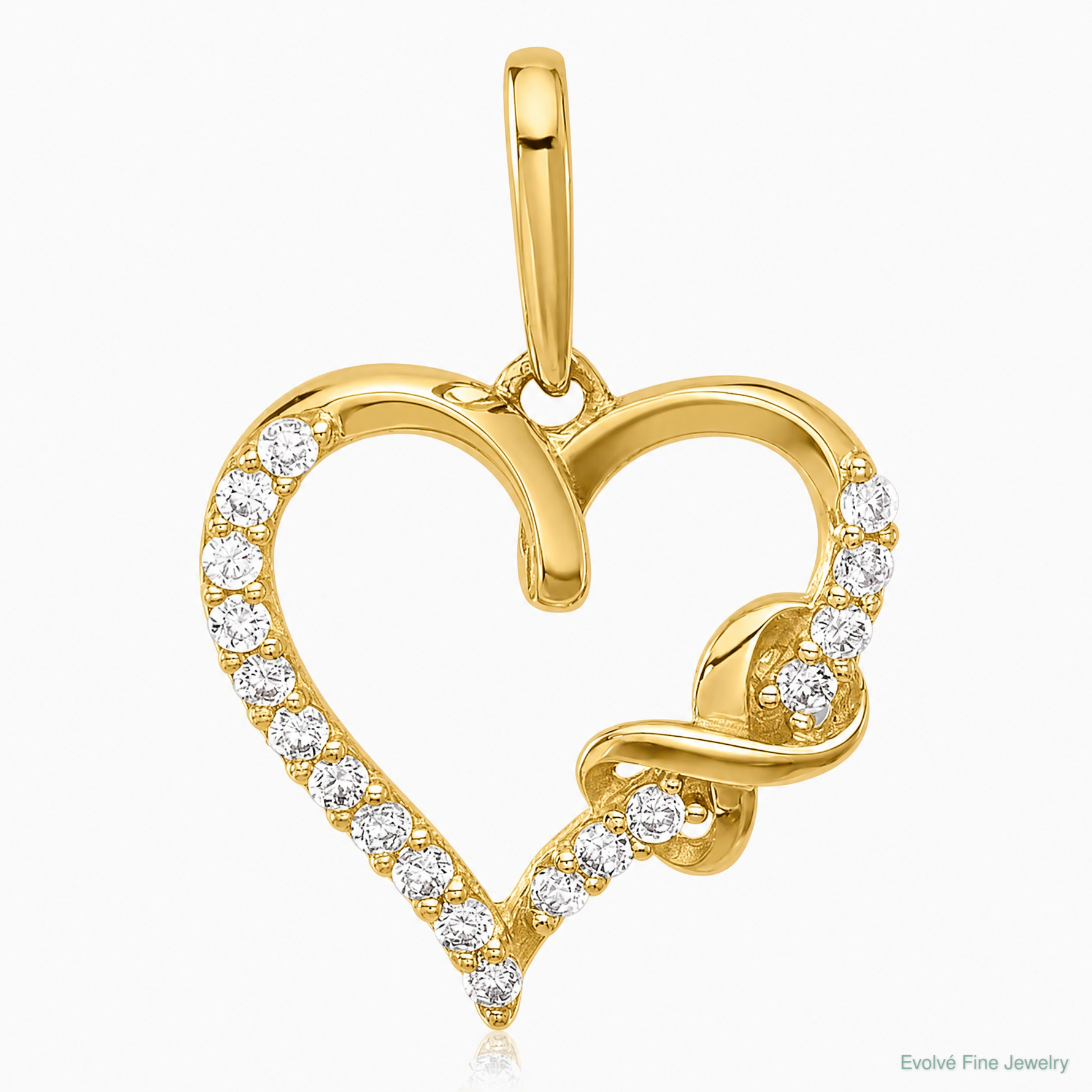 10K Polished CZ Infinity on Heart Charm - Lifestyle View