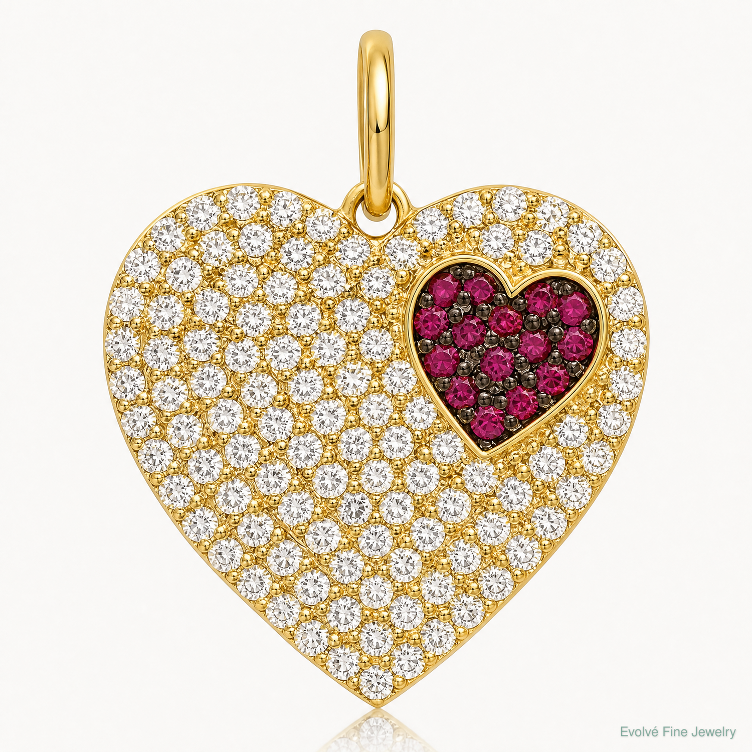 10K Polished Clear & Red CZ Heart Charm - Lifestyle View