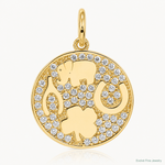 10K Polished CZ Good Luck Medallion Charm - Lifestyle View