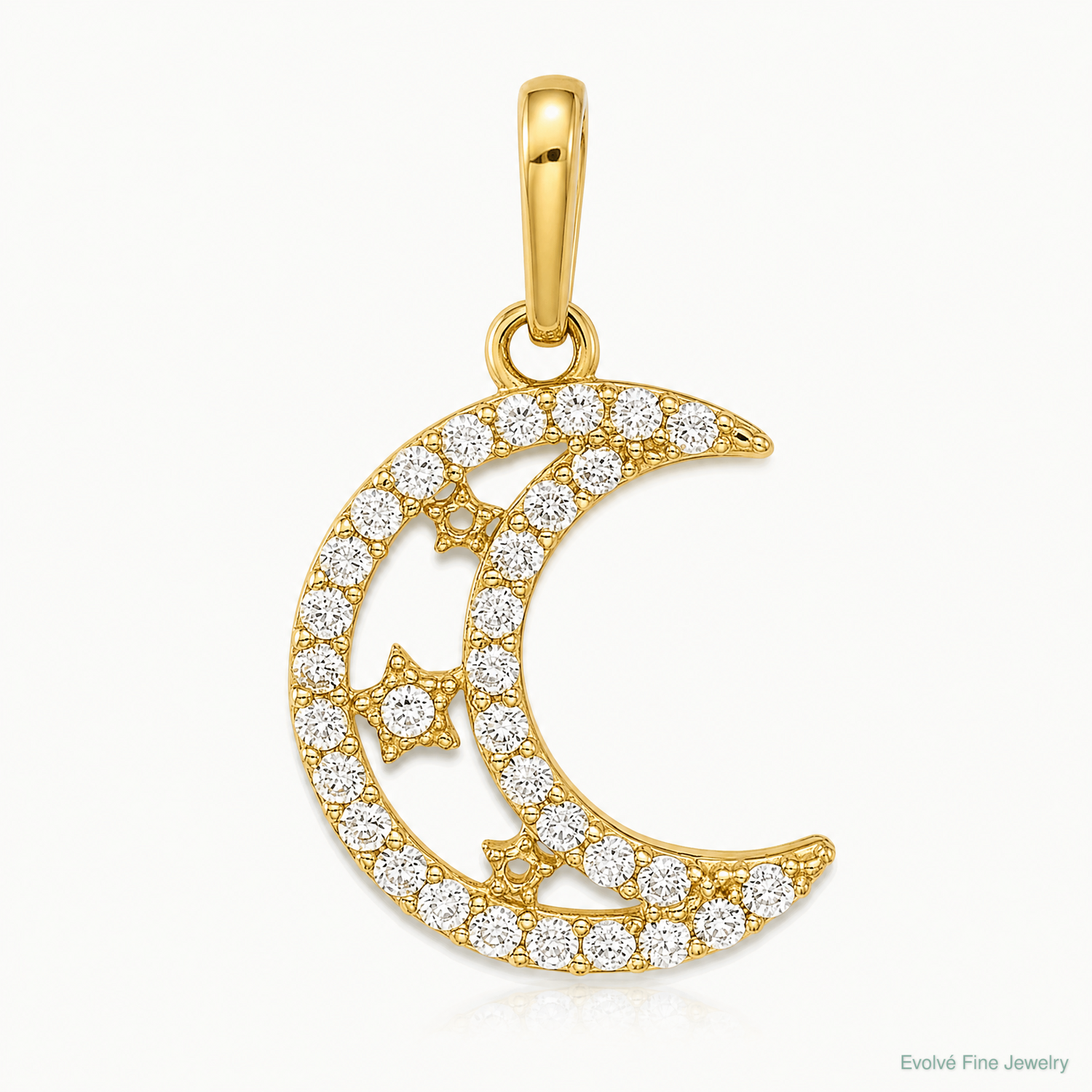 10K Polished Clear CZ Moon and Stars Charm - Lifestyle View