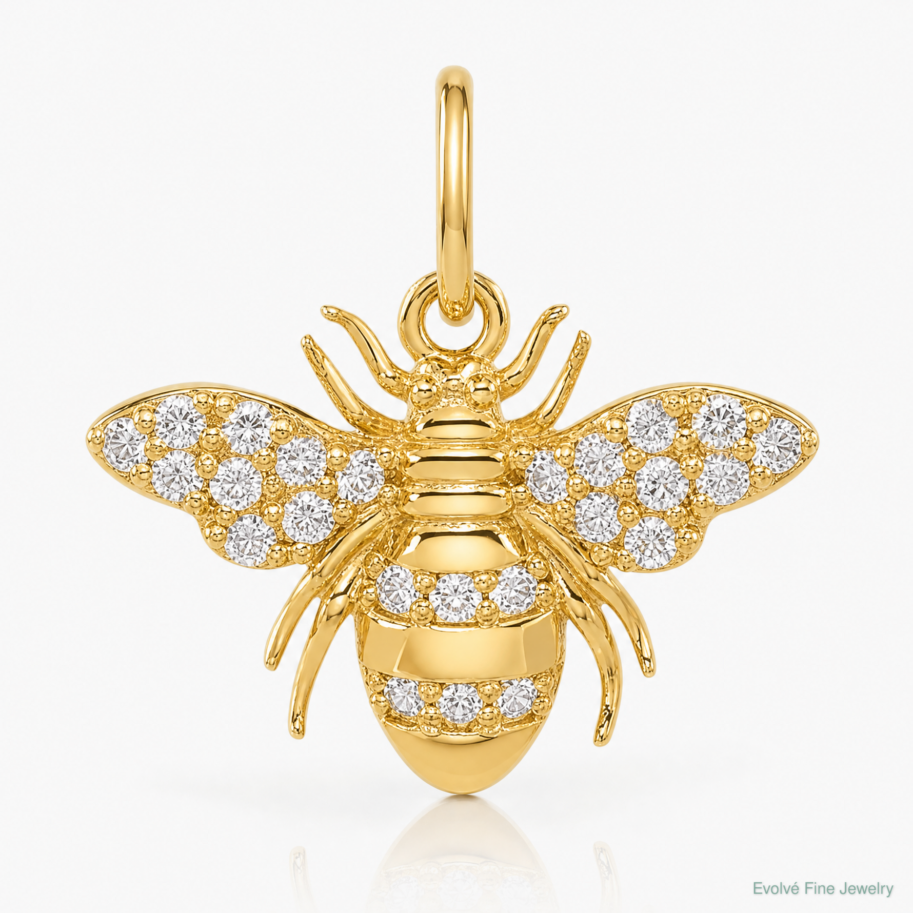 10K Polished Clear CZ Bee Charm - Lifestyle View