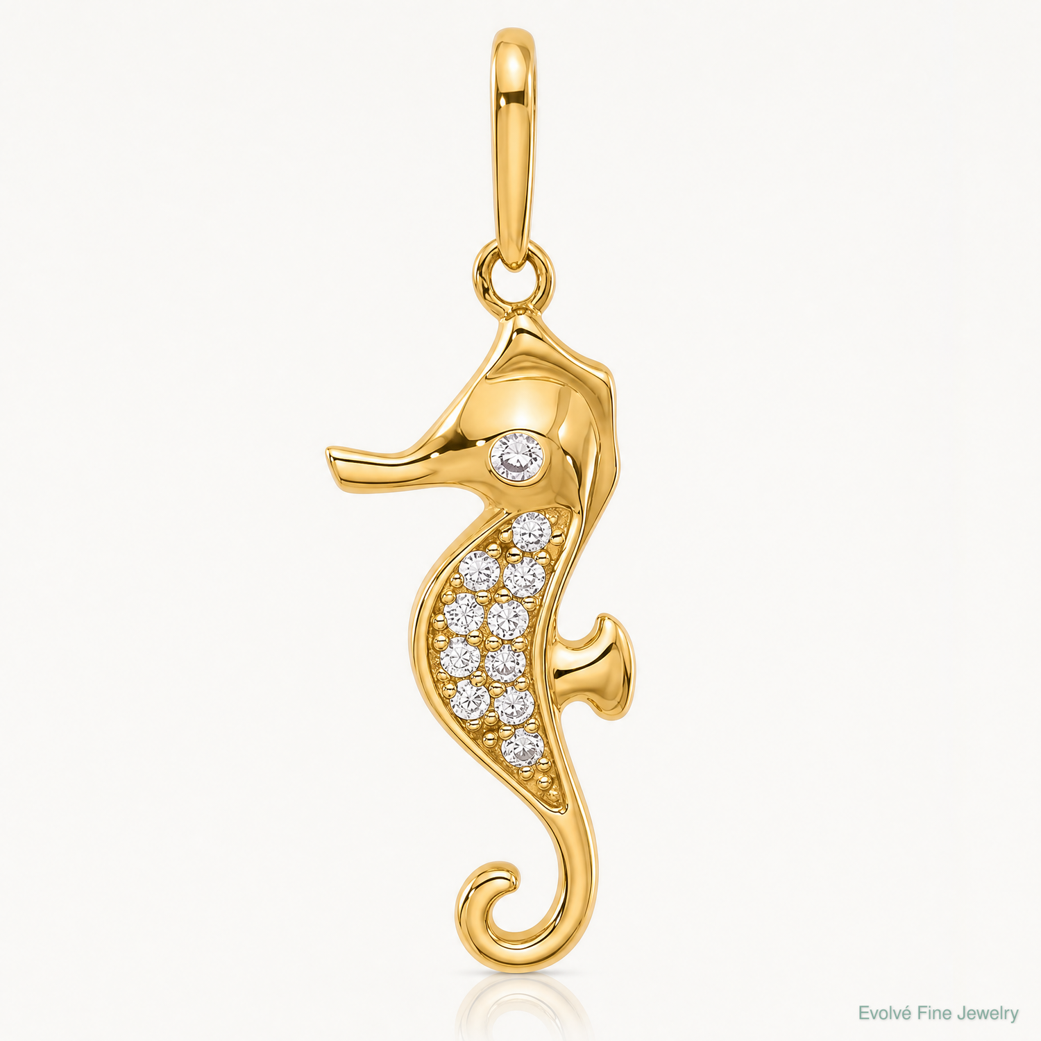 10K Polished CZ Seahorse Charm - Lifestyle View