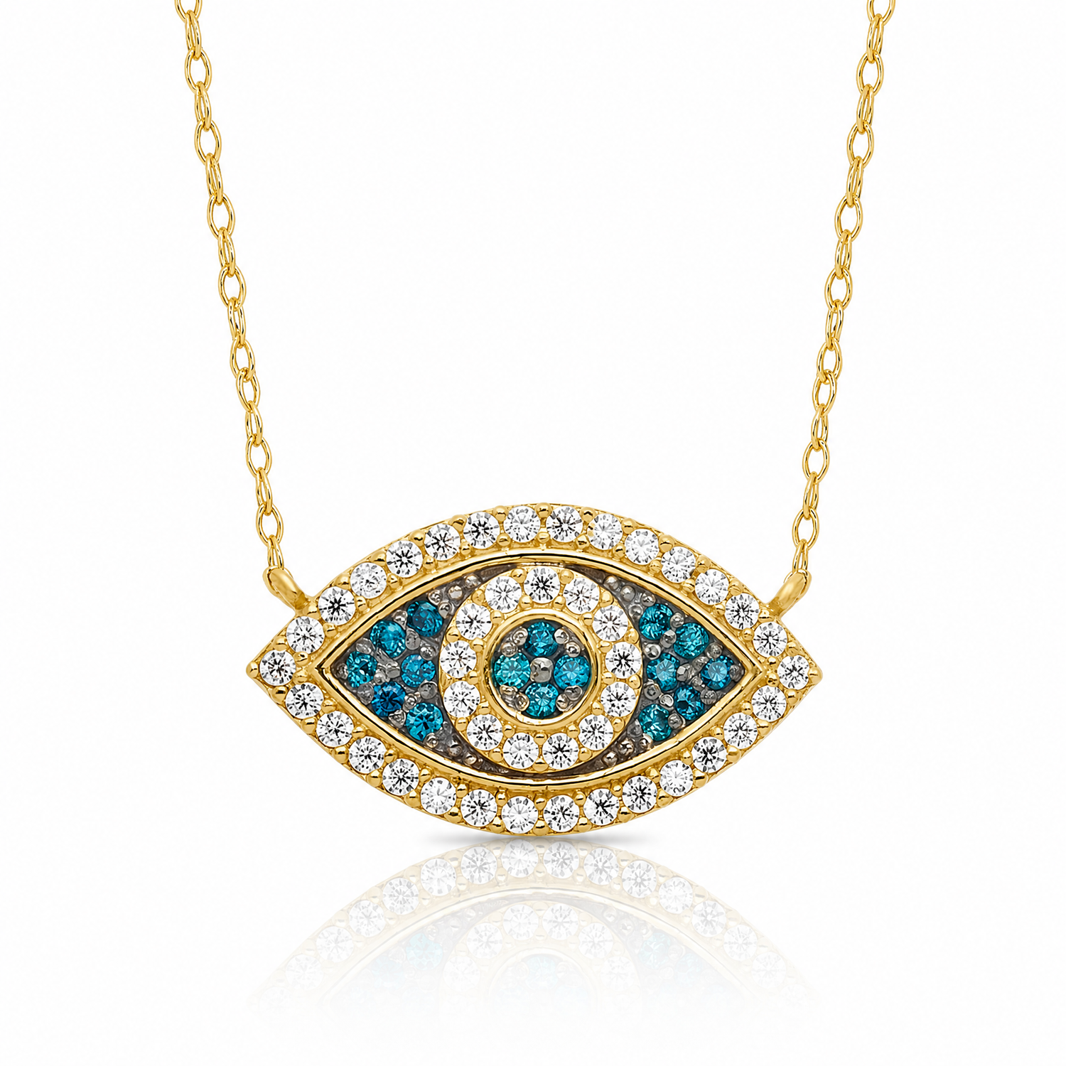 10K Polished CZ Evil Eye w/2 in ext Necklace - Lifestyle View