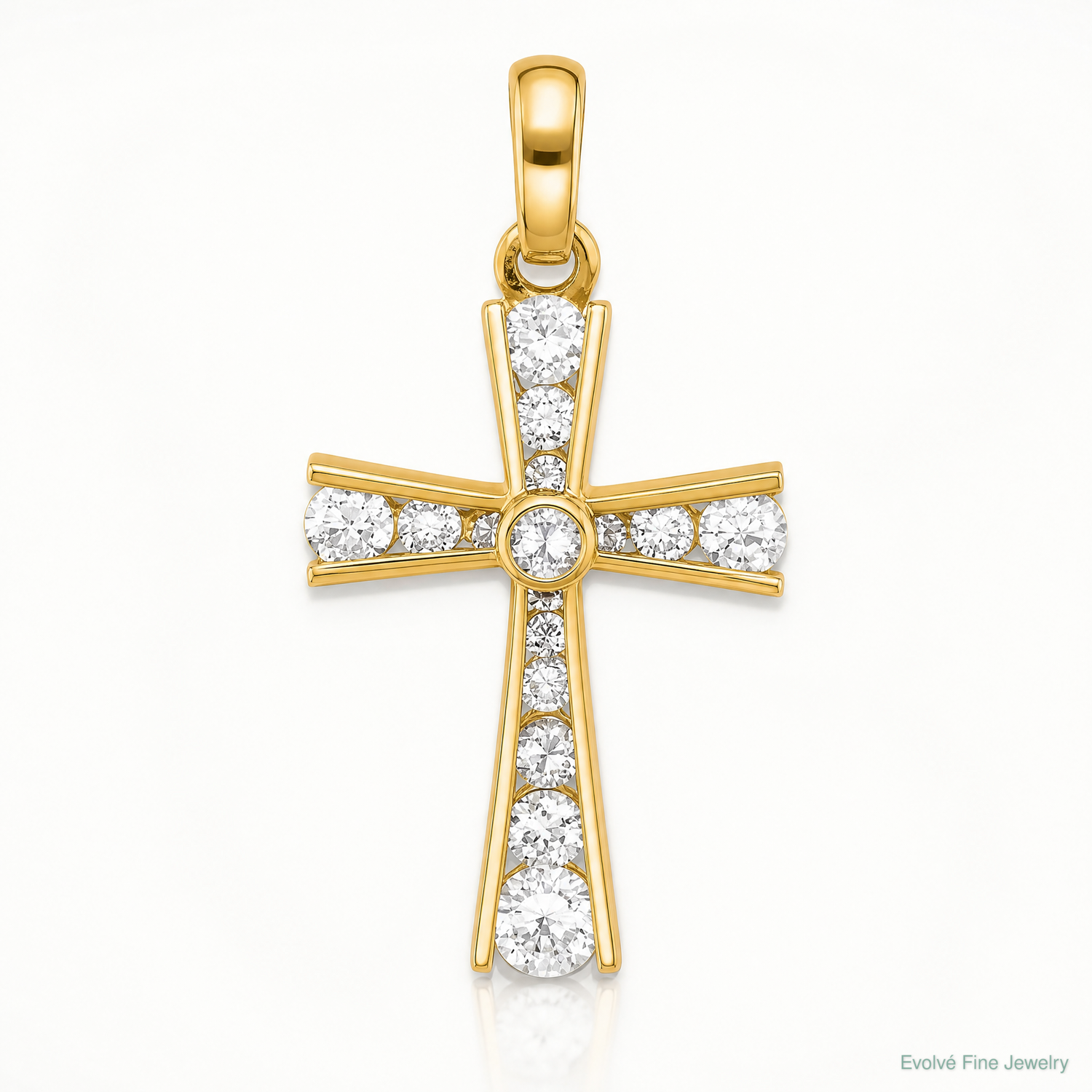 10K Polished CZ Latin Cross Pendant - Lifestyle View