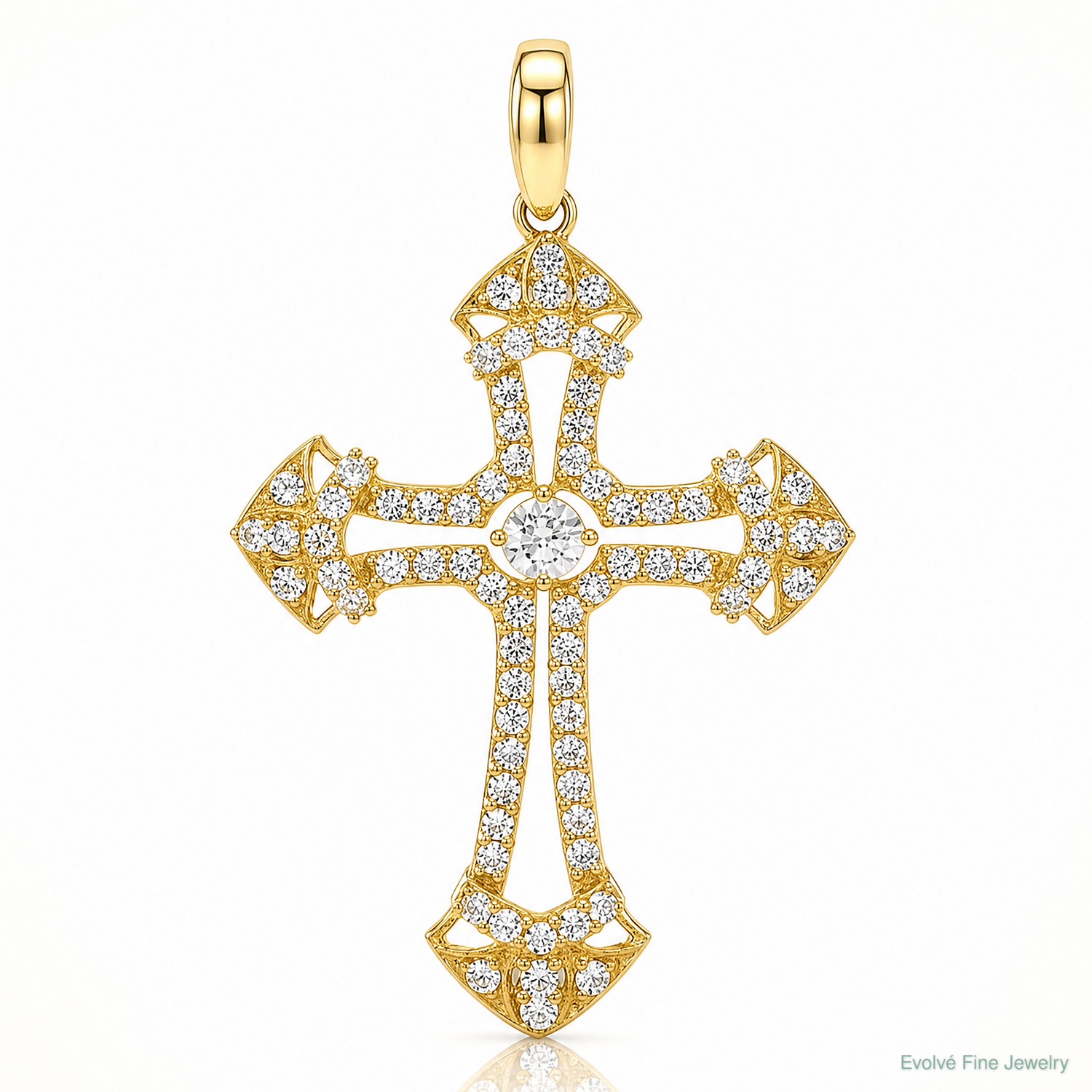 10K Polished CZ Fancy Cross Pendant - Lifestyle View