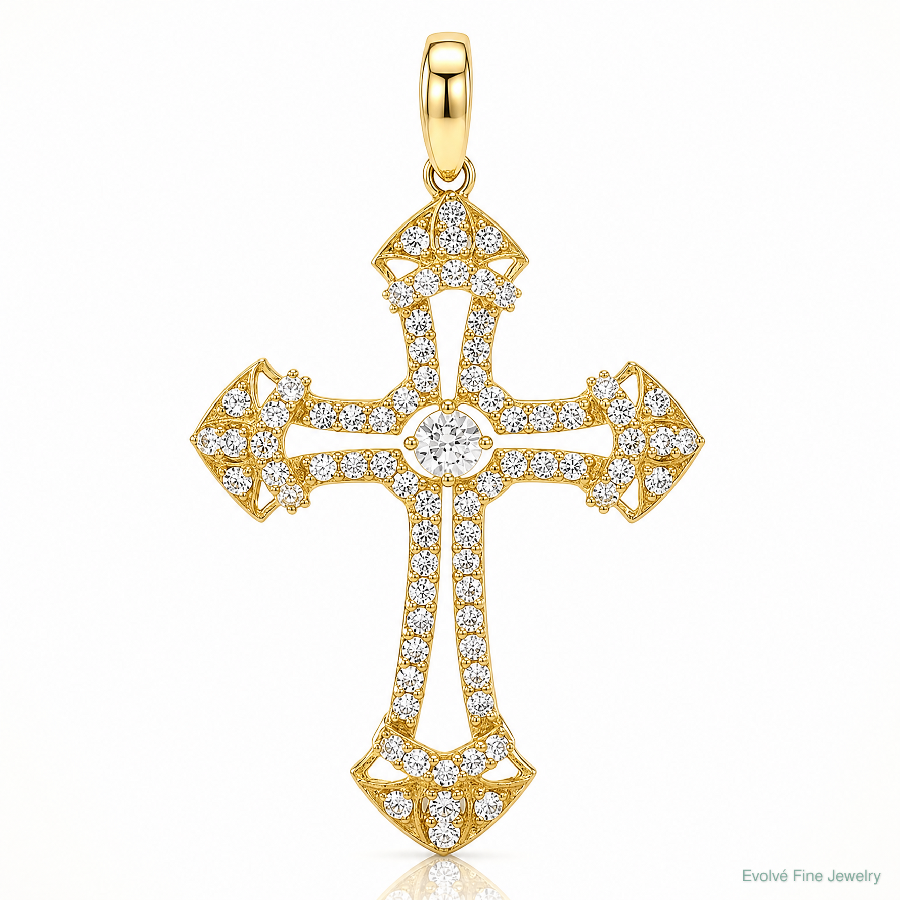 10K Polished CZ Fancy Cross Pendant - Lifestyle View