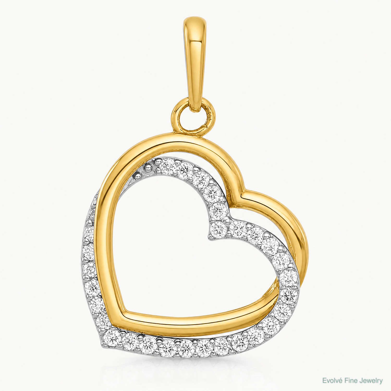 10K Two-tone Polished CZ Hearts Charm - Lifestyle View