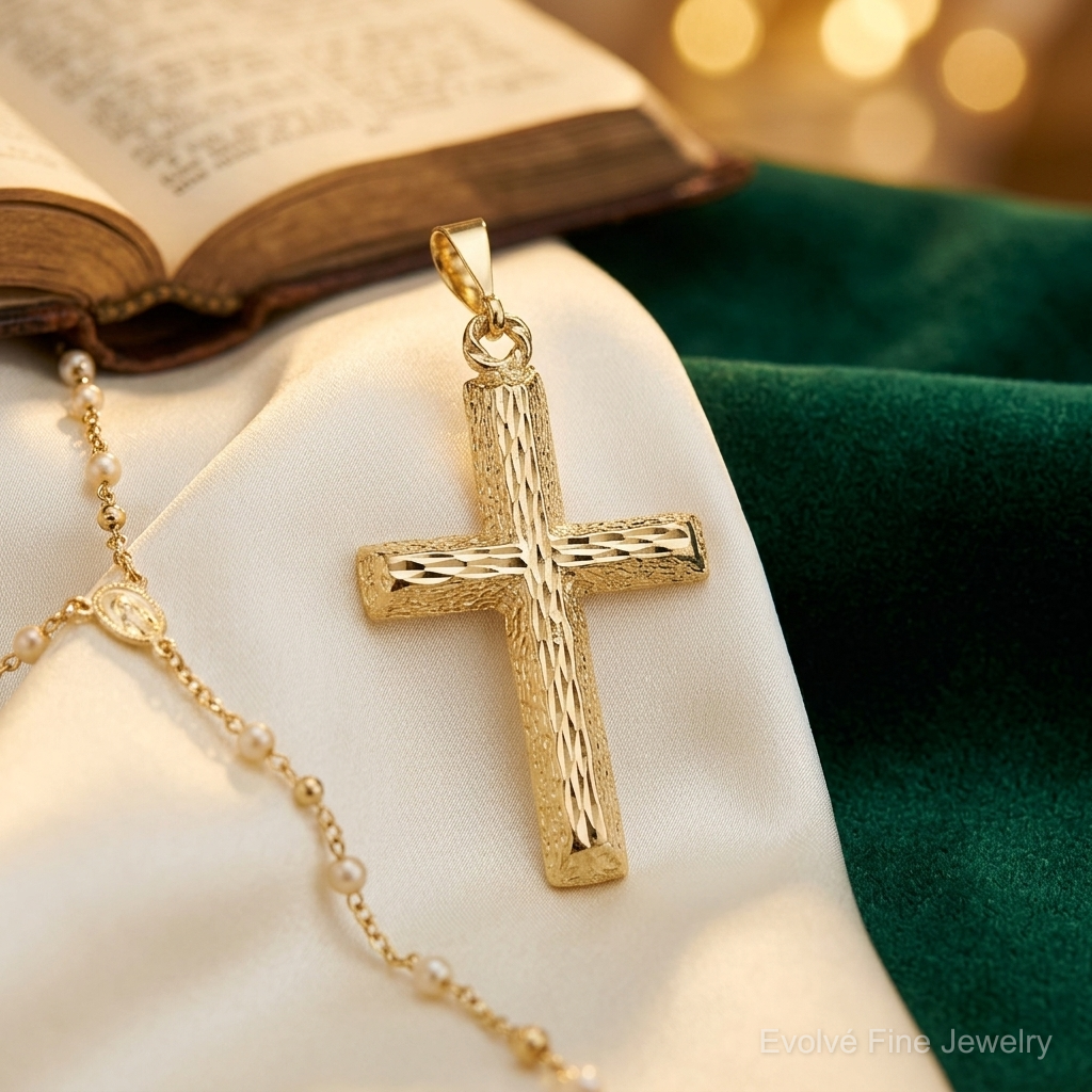10k Diamond-cut Cross Pendant - Lifestyle View