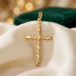 10K Nugget Cross Charm - Lifestyle View