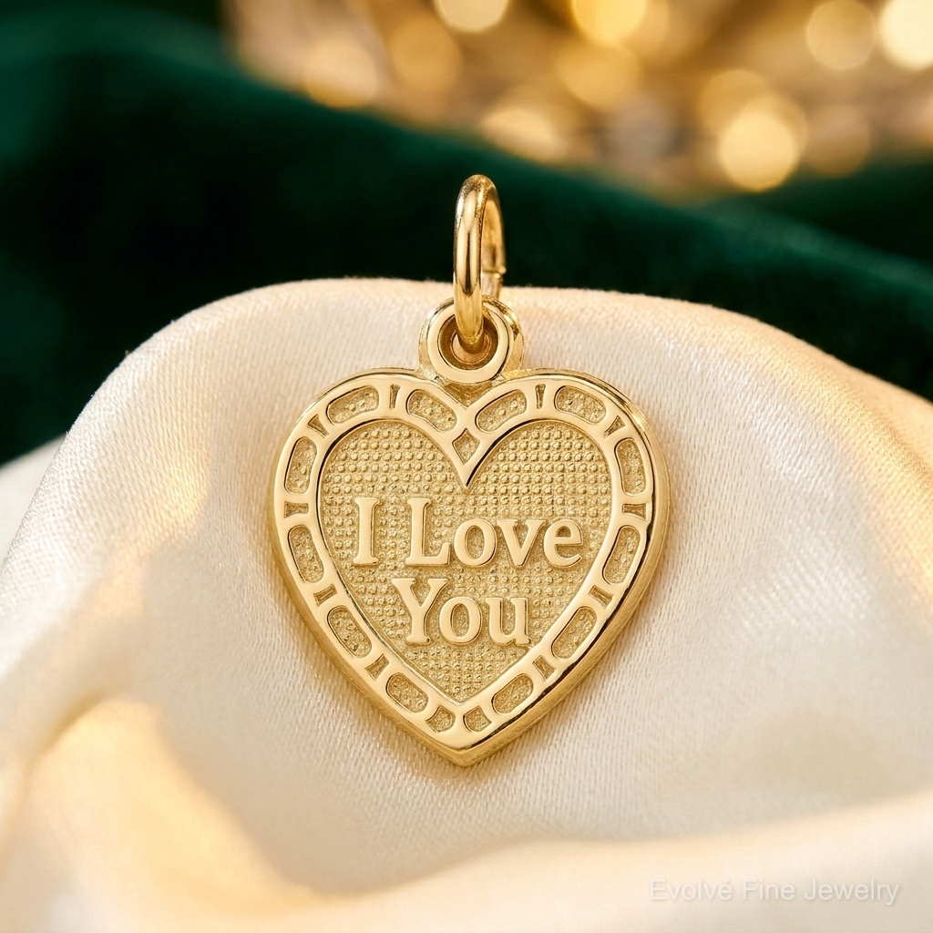10K I LOVE YOU Heart Charm - Lifestyle View