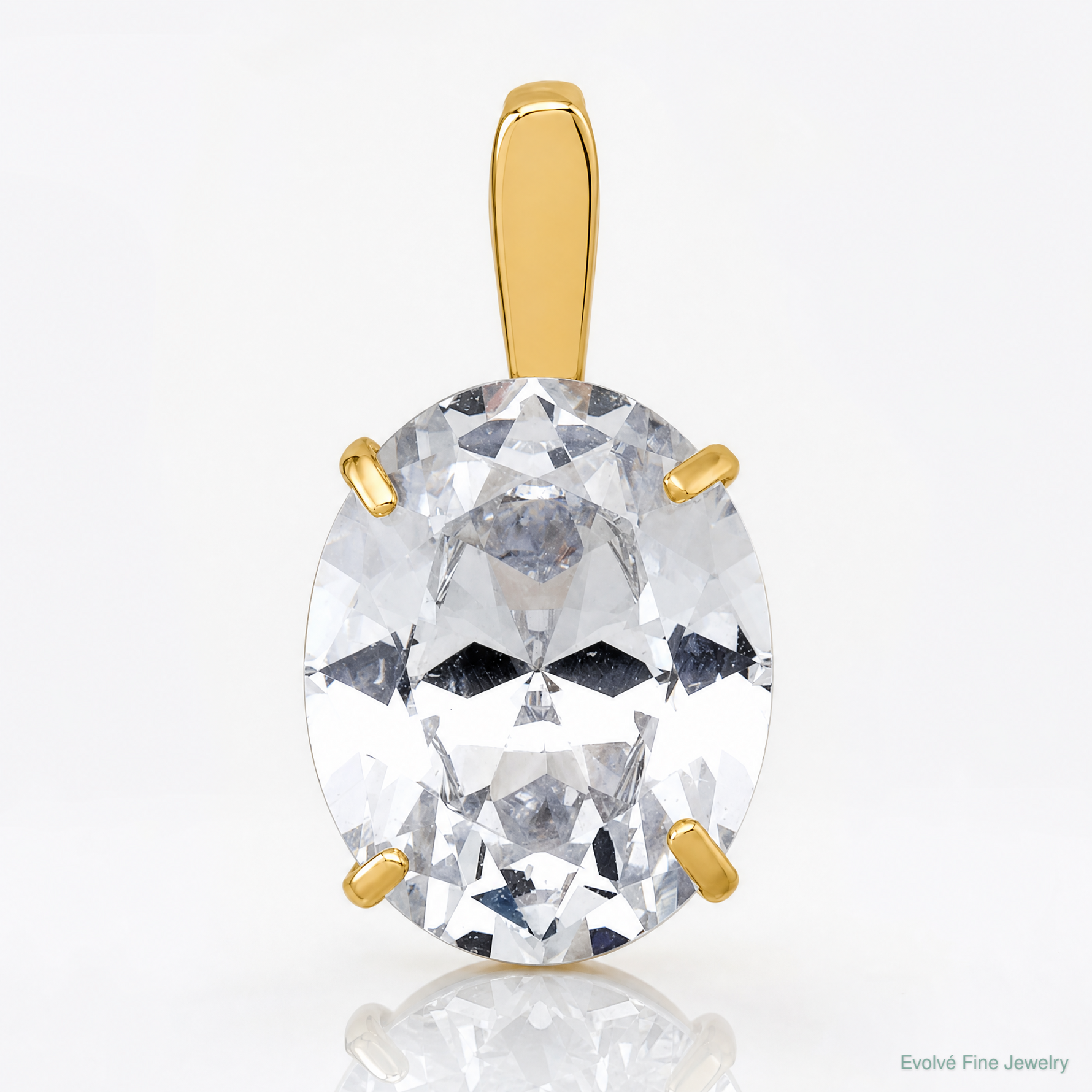 10k Polished White 8x10mm Oval CZ Pendant - Lifestyle View
