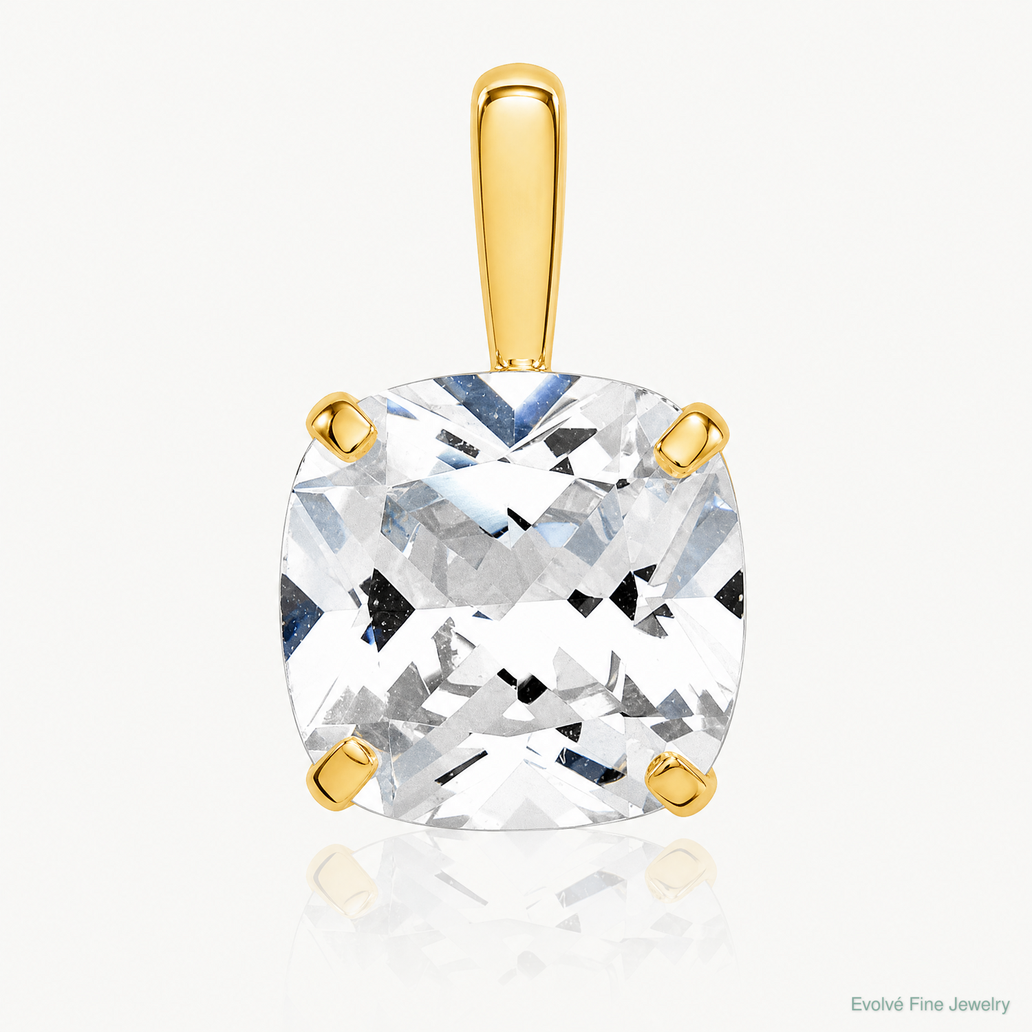 10k Polished Cushion 8mm CZ Solitaire Pendant - Lifestyle View