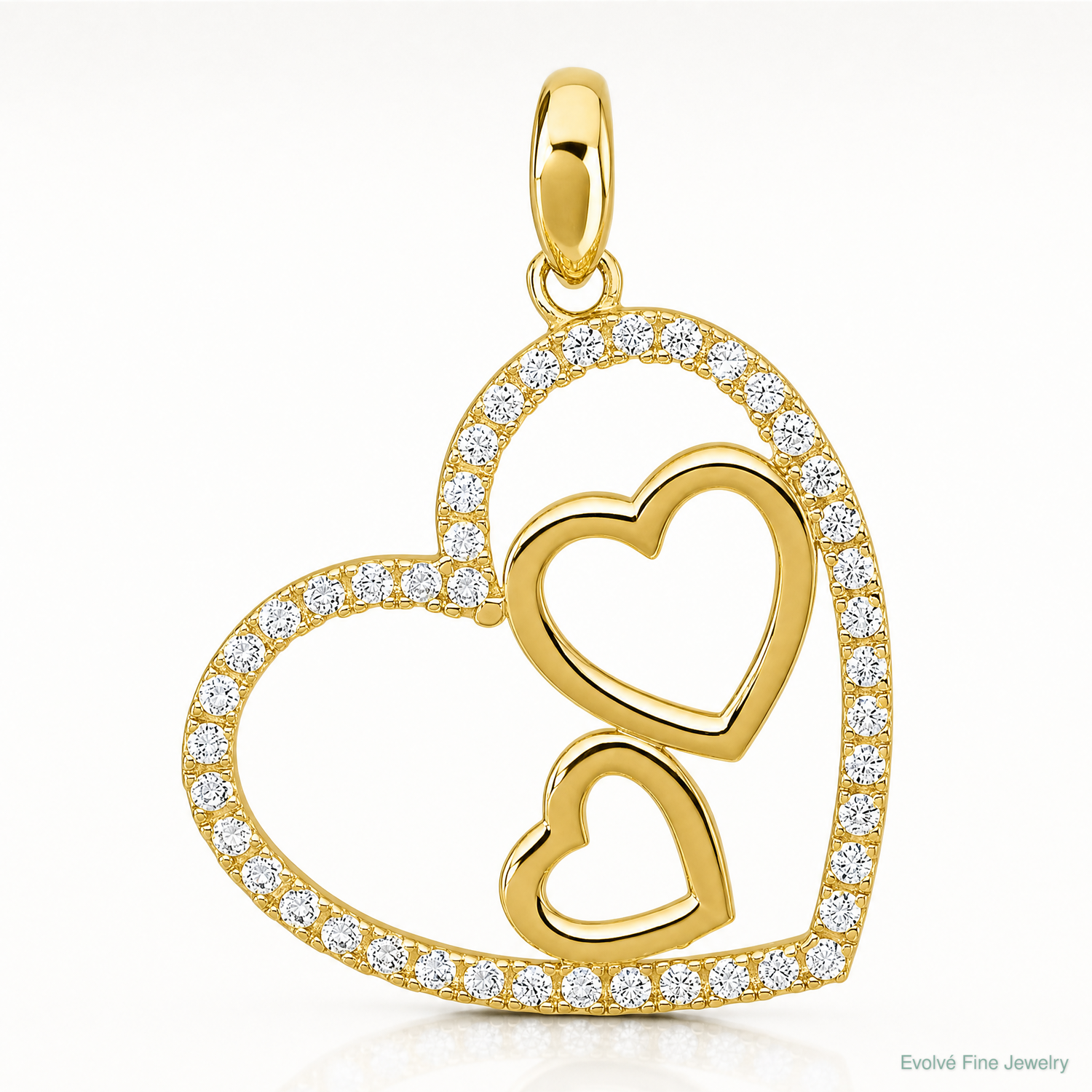 10k Polished CZ Triple Heart Pendant - Lifestyle View